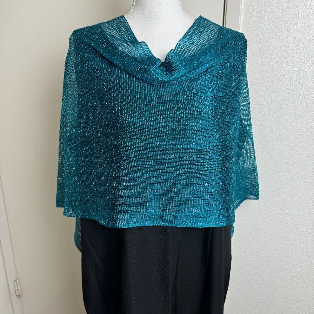Vintage Piano Party Evening  Wrap Poncho  Scarf Fringe Lurex